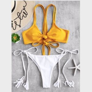 ZAFUL Two Tone Strappy Tassels Bikini Set